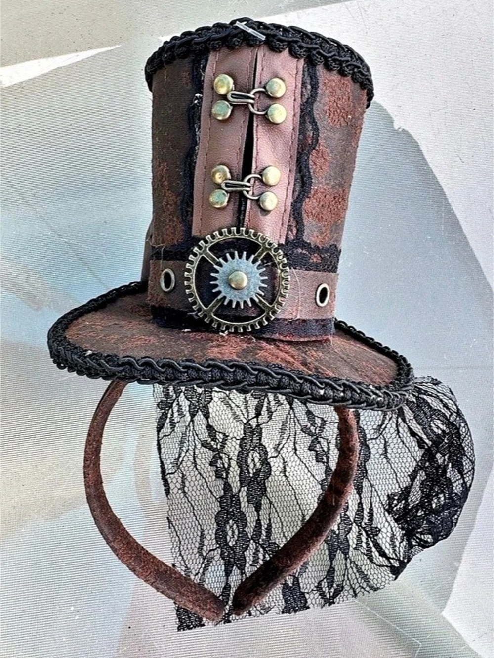 Steampunk Lace Top Hat in Brown & Black Like New
